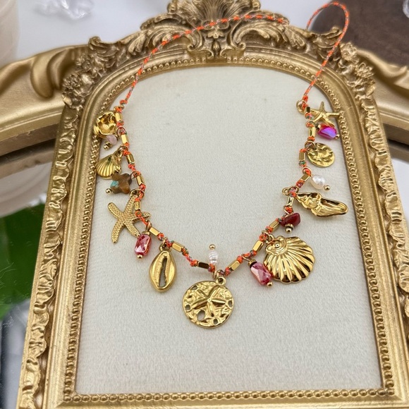 Gold Charm Necklace – Natural Pearls, Crystals, and Shells - Picture 9 of 14